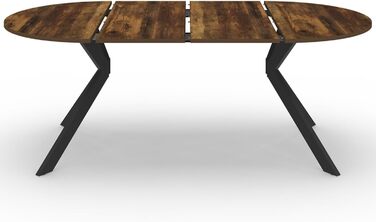 Розкладний круглий обідній стіл ALIX 4-10 персон на ніжках-павуках, темне дерево Hawkins та чорний 110-200 см