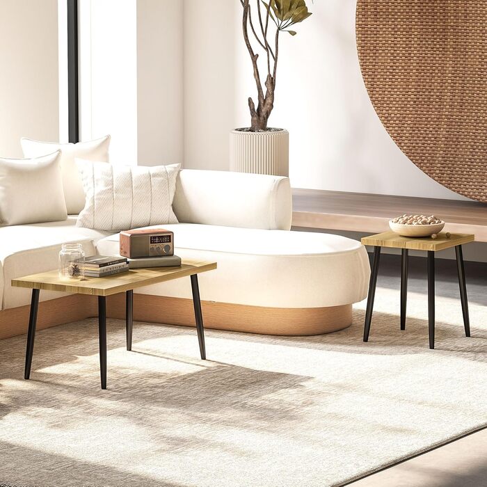 Набір журнальних столиків HOMCOM із 2 шт. , приставні столики зі сталевим каркасом, журнальний столик для вітальні, натуральний колір