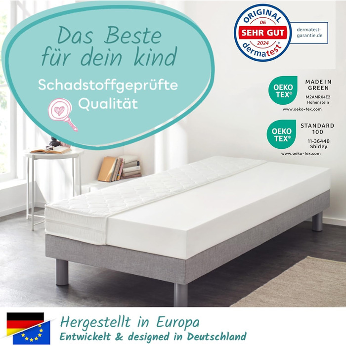 Дитячий матрац Sun Garden 120x200 см H3, сертифікований Oeko Tex 100, матрац для дитячого ліжка, чохол можна прати, оптимальний матрац для дітей, чохол зі стьобаним кліматичним волокном, P1440 ComfortPur 120 x 200 см H3