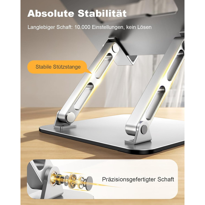 Підставка для ноутбука Babacom з регульованою висотою та вентиляцією, з подвійною опорою, ергономічна, складна та портативна. Сумісна з MacBook Air/Pro (10-16 дюймів) та використовується як стіл для роботи стоячи.