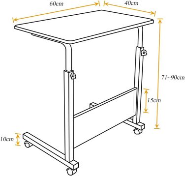 Стіл/підставка для ноутбука sogesfurniture з регульованою висотою, мобільний бічний столик/столик для догляду за ліжком та диваном, 60 x 40 x 71-90 см, чорний 051-60BK-BH 60*40 см чорний