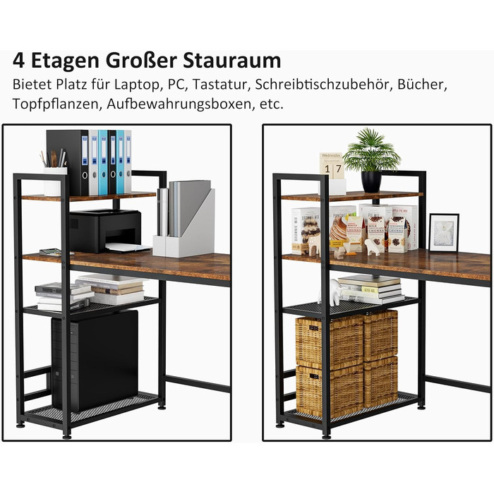 Письмовий стіл HOMIDEC, комп'ютерний стіл з книжковою полицею, навчальний комп'ютерний стіл для ноутбука з 4-х ярусними полицями д