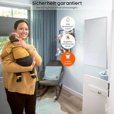 Інфрачервоний обігрівач Knighaus - 130 Вт із сертифікацією TV SD 5-річна гарантія виробника Подвійний захист від перегріву Для настінного монтажу Включає розумний термостат та застосунок