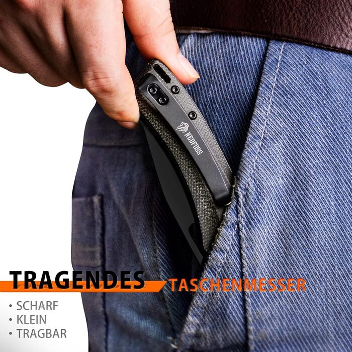 Складаний ніж NedFoss MAMBA, одноручний ніж зі сталі 9CM D2 з рукояткою Micarta, кишеньковий ніж з лайнерним замком та шарикопідши