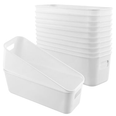 Набір з 12 вузьких білих пластикових коробок для зберігання, пластикових кошиків для зберігання з ручками, пластикових коробок-органайзерів для кухонних шаф, білих коробок для зберігання на кухню, ванну кімнату, косметику, офіс