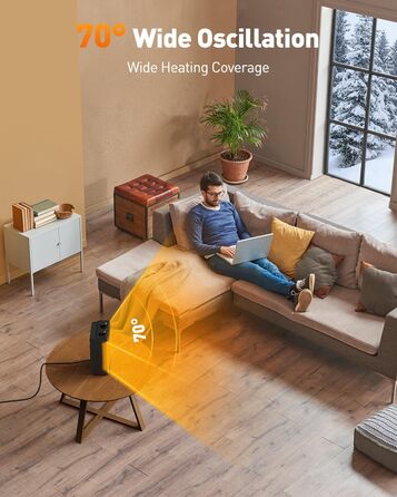 Енергозберігаючий вентилятор-обігрівач, 1500 Вт, 3 режими нагріву, керамічний електричний нагрівальний елемент, коливання 70, захист від перегріву та перекидання, тихий кімнатний обігрівач для використання в офісі, вітальні, спальні