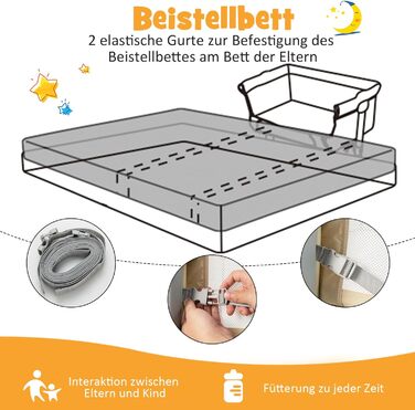 Дитяче ліжечко COSTWAY 4 в 1 з москітною сіткою, бічним ліжком, колискою та люлькою, а також дорожнім ліжком з матрацом, 6 регульованих рівнів висоти, сумкою для перенесення, складним портативним ліжечком для дітей до 6 місяців (бежевий)