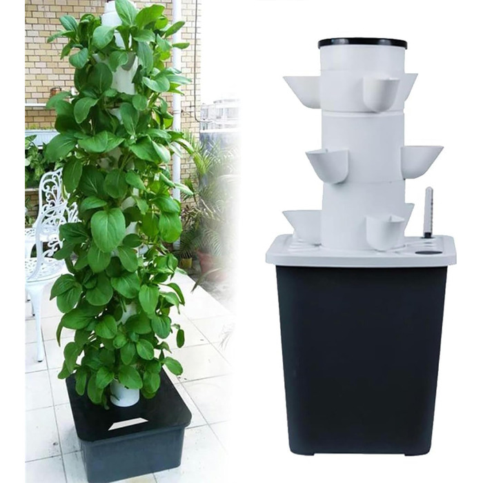 Стручків Hydroponics Tower Garden Система гідропонного вирощування. Набір для аеропоніки для вирощування трав, фруктів і овочів з гідратаційним насосом, адаптером, сітчастими горщиками, таймером для трав/, 30