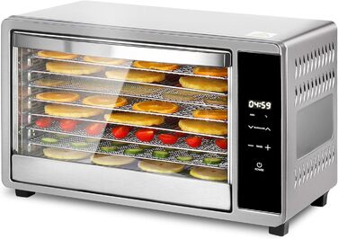 Дегідратор Skyehomo з нержавіючої сталі, дегідратор 650 Вт 0,8 м дегідратор з регулятором температури (35-80 C), таймер на 24 години, 8 рівнів сушильної машини з решіткою з нержавіючої сталі, дегідратор їжі для м'яса, фруктів, овочів, трав