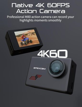 З картою 64G Action Cam 4K60FPS 48MP WLAN Спортивна камера Підводна камера 40 м Водонепроникна 170 Широкий кут 2.4G Пульт дистанційного керування 2x1350mAh Батареї з комплектом для кріплення, 80