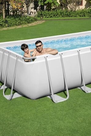 Басейн Bestway Power Steel Frame Pool Complete with Filter Pump 732 x 366 x 132 см, світло-сірий, квадратний