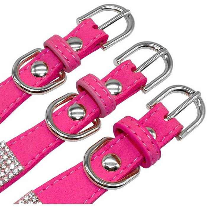 М'який ошийник з замші для собак та котів, інкрустований стразами (чорний, розмір S) з повідцем у комплекті