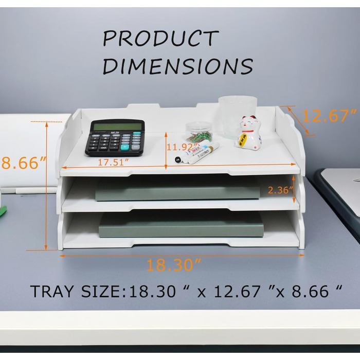 Штабельований лоток для паперу, A3, 3 рівні, настільний органайзер для офісного приладдя, зберігання файлів, органайзер для листів, папка для файлів A3, для дому або офісу, школи, білий (альбомний формат, білий, 3 рівні) 32 x 22 x 46,5 см