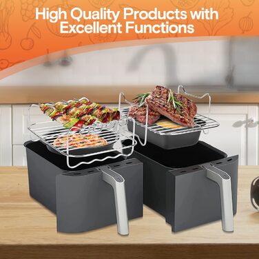 Аксесуари для фритюрниці Weigudoc із 9 предметів, набір аксесуарів для фритюрниці з подвійним кошиком для двозонної фритюрниці Ninja Foodi Instant Vortex 7.6 л-9.6 л