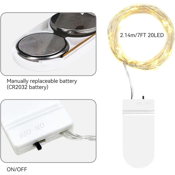Світлодіодні гірлянди з акумулятором маленькі, 2M 20LED срібний дріт міні-гірлянди з акумулятором, мікро-гірлянди дріт водонепрони