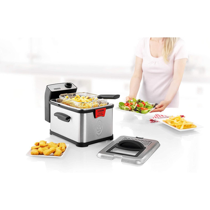 Фритюрниця з нержавіючої сталі Princess 183001 ємністю 3 літри, масляним фільтром і функцією холодної зони, срібло