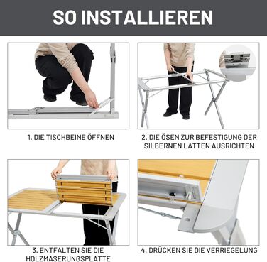 Складаний кемпінговий стіл TIMBER RIDGE 110x70 см, розкладний стіл для 4-6 осіб, алюмінієвий розкладний стіл зі стільницею, що згортається, сумка для перенесення, імітація дерева, для пікніків, саду, походів, подорожей