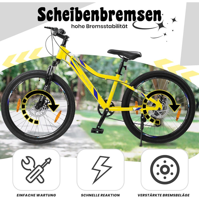 Преміальний туристичний трекінговий велосипед, 24-дюймовий алюмінієвий велосипед з дисковими гальмами для хлопчиків, дівчаток, жінок та чоловіків - 21 швидкість - гірський велосипед - кросовий велосипед