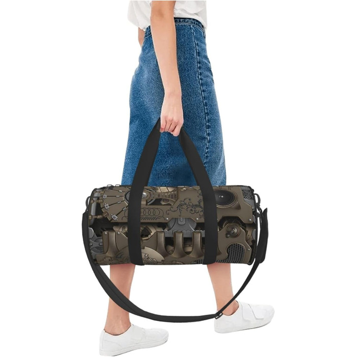 Спортивна сумка, дорожня сумка, стиль стімпанк, з механічними шестернями, принт, сумка на нічліг, чорна, універсальний розмір, сумка для подорожей