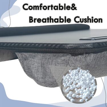 Складаний столик для ноутбука до 16 дюймів з підставкою для планшета, вбудованою подушкою та підтримкою зап'ясть, ідеальний для дому та офісу. Чорний ноутбучний столик на коліна з подушкою.