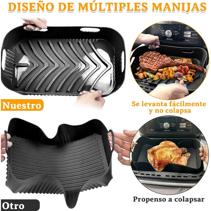 Силіконова форма для фритюрниці 3 шт. для Ninja AF500EU, аксесуари для фритюрниці Ninja Foodi Flexdrawer 10.4 л AF500DE, багаторазова фритюрниця з силіконовою формою, аксесуари для фритюрниці Ninja (чорна) 3 шт. (1 x 10.4 л 2 x 5.2 л) чорний