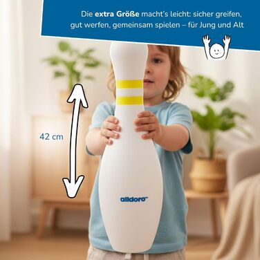 Боулінг-гра з 6 кеглями та кулею, кеглі 42 см, стабільна, наповнювана, міцна та водонепроникна, включаючи сумку для перенесення, вік 3, 60131 XXL