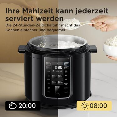 Мультиварка-скороварка Midea 6л, 9-в-1 (14 функцій) рисоварка, йогуртниця, slow cooker, sous vide, пароварка, варилка для макаронів, чаша з нержавіючої сталі, чорна