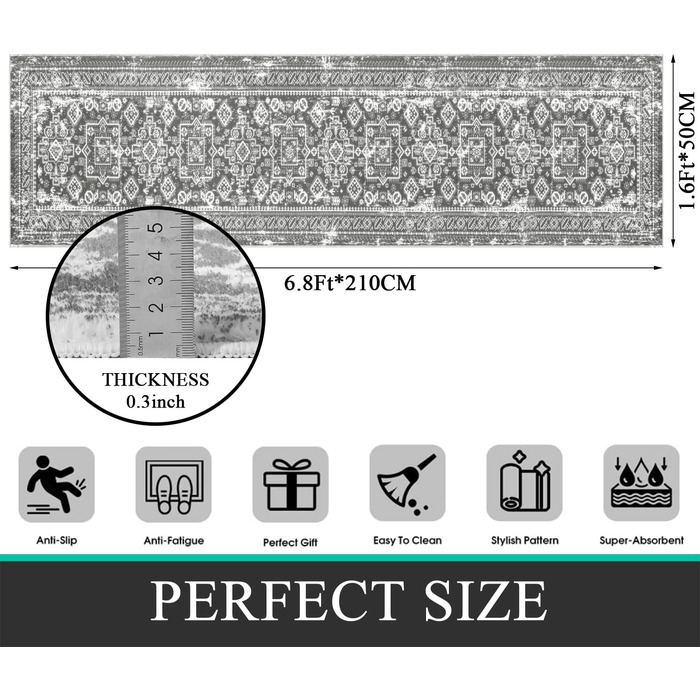 Килимова доріжка Enyhom 50 x 210 см Нековзна доріжка для передпокою Килимова доріжка для передпокою Міцний килимок для вхідних дверей Килим для вхідних дверей, передпокою, передпокою, кухні, спальні (сірий) Сірий 50 x 210 см