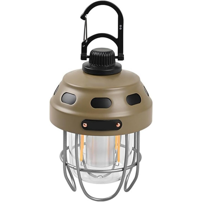 Акумуляторний кемпінговий ліхтар з акумулятором 2000 мАг, тепле/жовте світло, клас захисту IPX3, конструкція з алюмінію, сталі та ABS-пластику, для наметів та використання на свіжому повітрі (коричневий)
