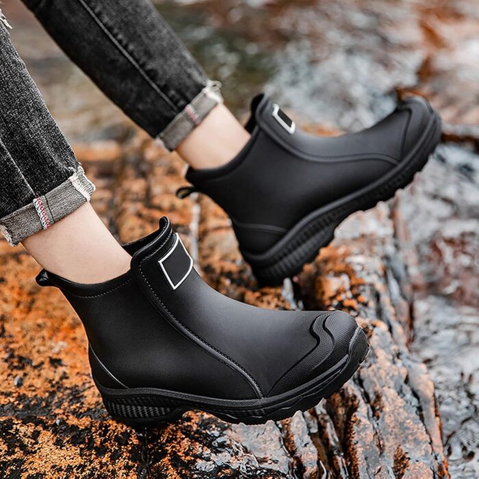 Чоловічі гумові чоботи, водне взуття, верхній одяг, гумове взуття для студентів, повсякденне модне взуття, все для роботи на свіжому повітрі, риболовлі, автомийки, кухні, не бахіли, гумові черевики, високі черевики для чоловіків, розмір 42 EU, чорний
