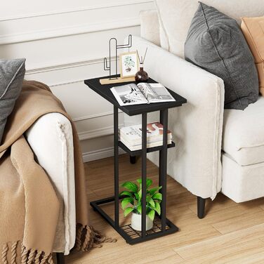 Журнальний столик YMYNY C-подібної форми, елегантний маленький диван-столик, промисловий дизайн, диван-столик 40 x 26 x 61,5 см, стіл для вітальні, спальня, вітальня, чорний HST004B, комплект з 1 предмета, чорний