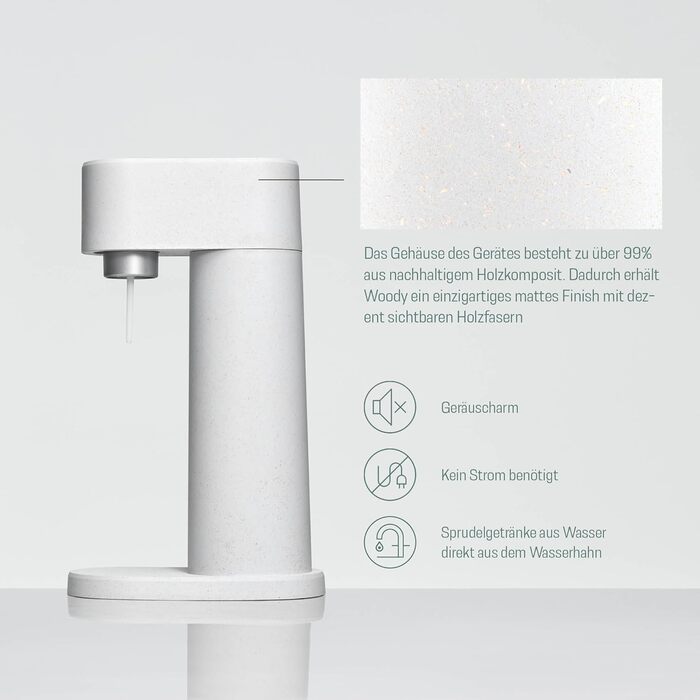Деревний поновлюваний деревний композитний виробник газованої води з пластиковою пляшкою без BPA об'ємом 1 л (без балона CO2) - білий один розмір білого кольору