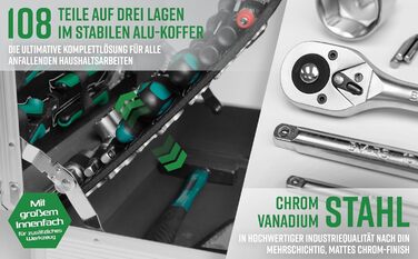 Алюмінієвий кейс для інструментів Brder Mannesmann, оснащений, 108 предметів M29075 Single