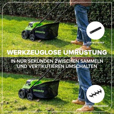 Акумуляторний вертикальний скарифікатор та аератор 2-в-1 безщітковий, ширина захвату 38 см, 5 рівнів регулювання висоти, 45л травозбірник, складна ручка, акумуляторний садовий інструмент (акумулятор не входить до комплекту), модель GD2X24SC38II, 48V (24V 