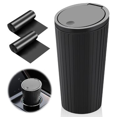 Автоматичний сміттєвий бак з кришкою, компактний, для приміщень, водонепроникний та з функцією усунення запахів, 2 рулони мішків для сміття, зручний міні-бак для автомобіля, дому, офісу, спальні, чорний