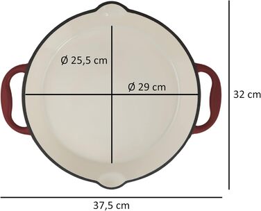 Чавунна емальована сковорода Mahlzeit Ø 29 см Темна вишня Чавунна сковорода з двома ручками і двома носиками Чавунна сковорода, ск