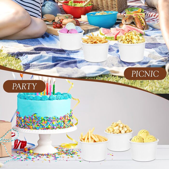 Паперових контейнерів для супу з кришками, набір картонних мисок для супу об&39ємом 240 мл, багаторазові стаканчики для салату, морозива, супу, кави (білі), 100