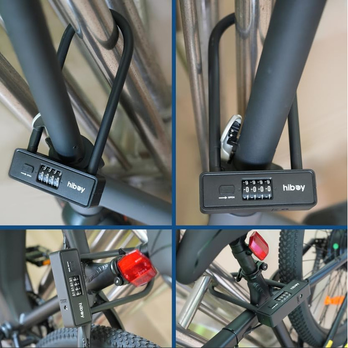 Замок велосипедний Hiboy комбінований, захист від крадіжки, з тримачем, сталевий замок з дужкою 10 мм, U-подібний замок для самокатів та велосипедів