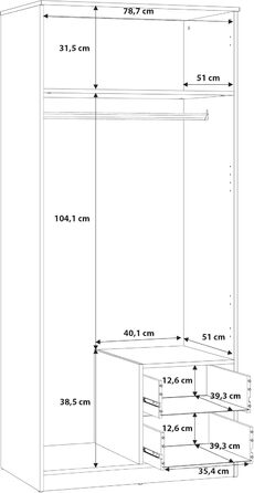 Шафа 82, шафа Scandi з 2 дверима та 2 шухлядами, інженерна деревина, оздоблення Artisan Oak, ширина 81,9 см, висота 185 см, глибина 52,7 см. Шафа Artisan Oak, 2 двері з 2 шухлядами