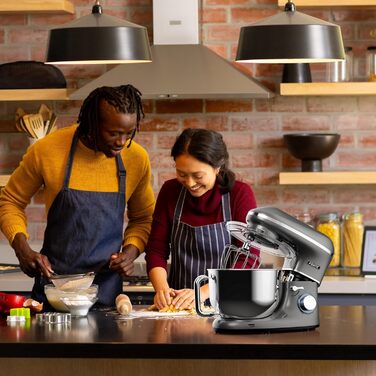 Кухонний комбайн Fentic - 2000 Вт - Чаша для змішування з нержавіючої сталі (6.2 л) - Тістомісильна машина з гачком для змішування, гачком для тіста, віночком і захистом від бризок - включаючи захисний чохол і додаткові аксесуари - Антрацит