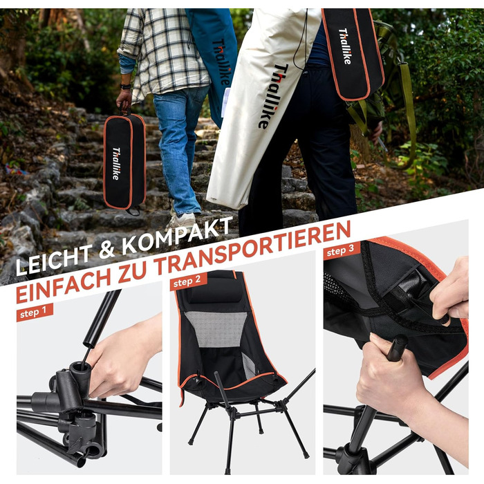 Складане кемпінгове крісло з високою спинкою, вантажопідйомність 150 кг, надлегке портативне складне крісло з підголівником та 2 боковими кишенями, компактне складне рибальське крісло з сумкою для перенесення для кемпінгу, пляжу, активного відпочинку та п