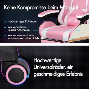 Ігрове крісло ALFORDSON, офісне крісло, з 2-точковим масажем, підставкою для ніг, підголівником та поперековою подушкою, регульована спинка 150, штучна шкіра, рожевий