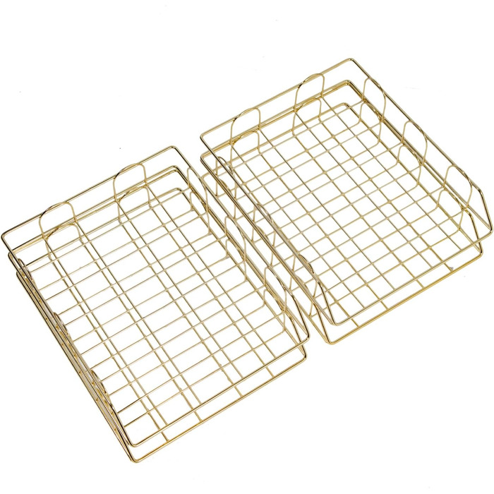 Лоток для документів A4, золотий, 4-елементний металевий стелаж для документів, лоток для паперу, що штабелюється, відділення для зберігання, настільний органайзер із золотим сітчастим дизайном