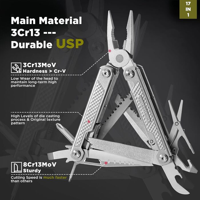 Багатофункціональні плоскогубці з нержавіючої сталі SwissTech 17-IN-1 Складаний багатофункціональний інструмент Багатофункціональн
