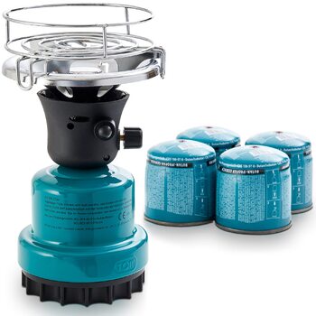 Набір газової кемпінгової плити TOM Adventure з 4 бутановими газовими картриджами 1 пальник п&39єзорозпал картриджна плита для кемпінгу, фестивалів та активного відпочинку або як вугільна запальничка