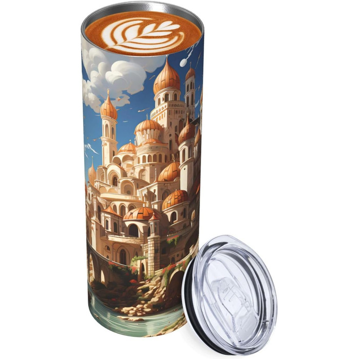 Дорожня кружка з прямою трубочкою, замок у стилі аніме, дизайн неба, підходить для кемпінгу, офісу та дому, 590 мл