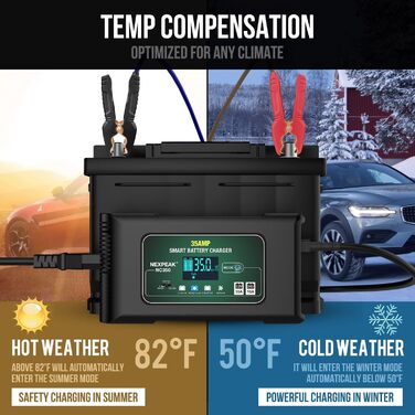 Зарядний пристрій, NEXPEAK Зарядний пристрій 35А 12В 24В Зарядні пристрої для автомобільних акумуляторів З РК-сенсорним екраном Ав