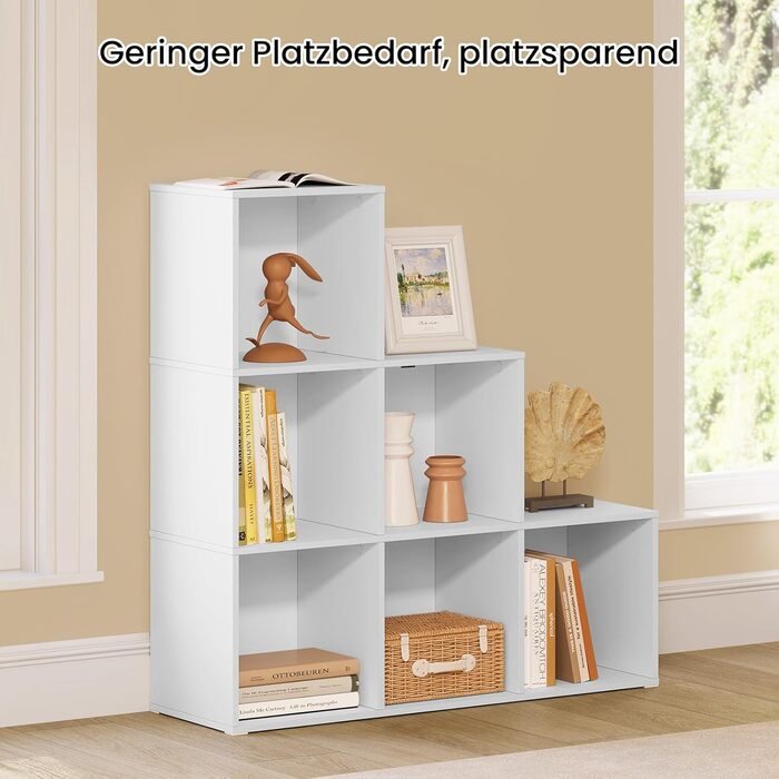 Книжкова полиця WOLTU з 6 відділеннями, кубічна полиця, полиця для сходів, полиця-сходинка, полиця-стояча полиця, для вітальні, спальні, дитячої кімнати, офісу, біла, 90,5x90,5x30 см, SK061ws Біла 6 відділень (30Г x 90,5Ш x 90,5В см)