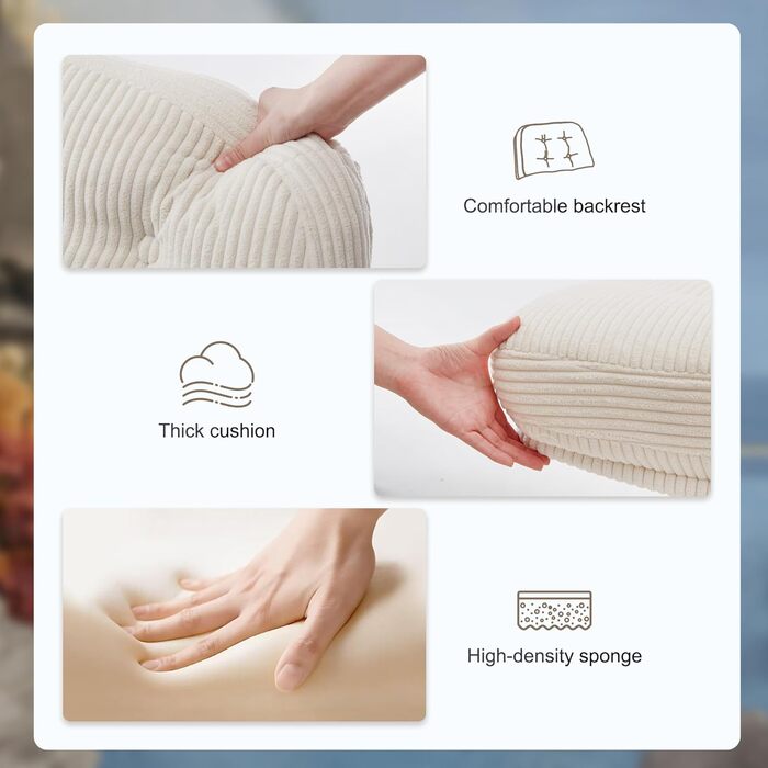 Офісне крісло IWMH без підлокітників, крісло для вітальні зі схрещеними ніжками, ергономічне поворотне крісло з надзвичайно великою тканинною подушкою, письмове крісло для домашнього офісу, туалетний столик, спальня (біле)