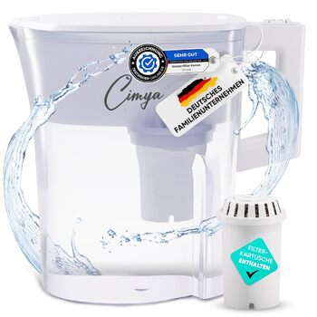 Фільтр для води питної води Фільтр 2,4 л 1 x 2-місячний картридж АКТИВОВАНЕ ВУГІЛЛЯ Пом&39якшує, фільтрує вапно, хлор, пестициди та бактерії, підвищує значення pH (білий)